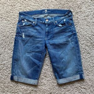 7 for all mankind Cotton Blend Y2k Casual Bermuda Roll Cuff Mid-Rise Denim Short